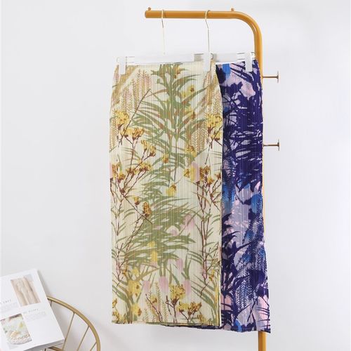 开叉褶皱半身裙女春夏高腰显瘦修身气质款中长裙松紧腰直筒百褶裙