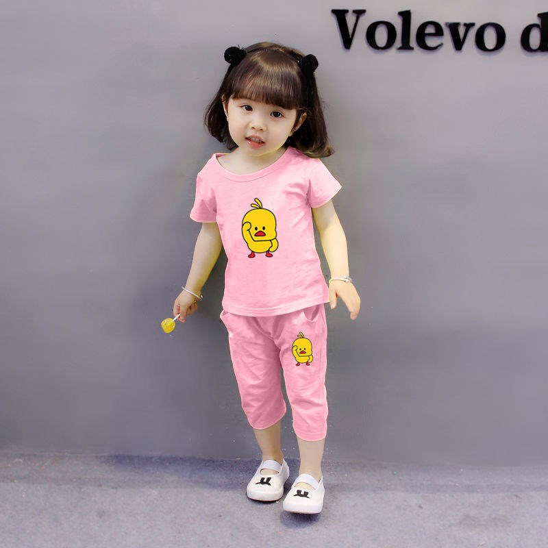 0-1-2-3岁4女童夏装套装2024新款短袖七分裤夏季两件套潮衣服童装