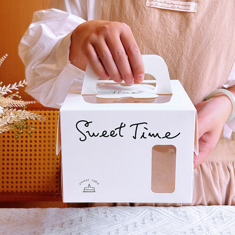 网红4寸蛋糕包装盒手提生日蛋糕盒加高小四3/5/6寸慕斯西点打包盒