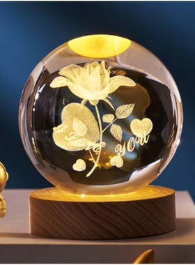 玫瑰花水晶球3d内雕小夜灯发光玻璃球礼品纪念品桌面摆件礼物