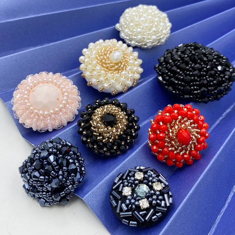 订珠纽扣圆形百搭手工珠子时尚毛呢大衣外套毛衣装饰扣子黑色蓝色