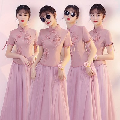 中式伴娘服女短袖2023夏季新款婚礼姐妹团中国风高级感显瘦礼服裙