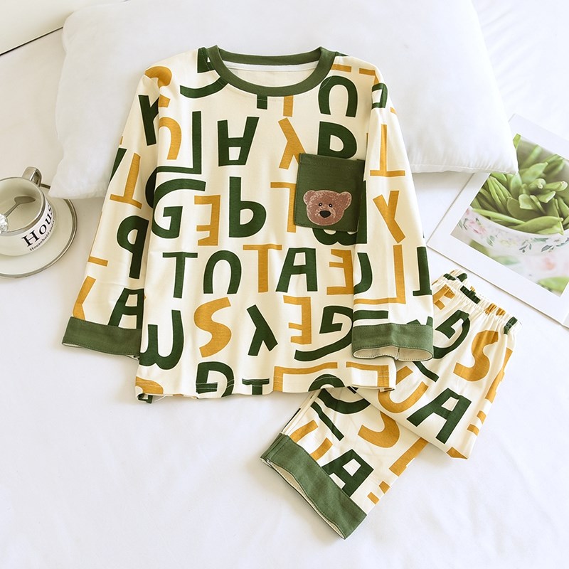 米筱米儿童春秋纯棉睡衣可爱卡通全棉棉毛a类男童宝宝套头家居服