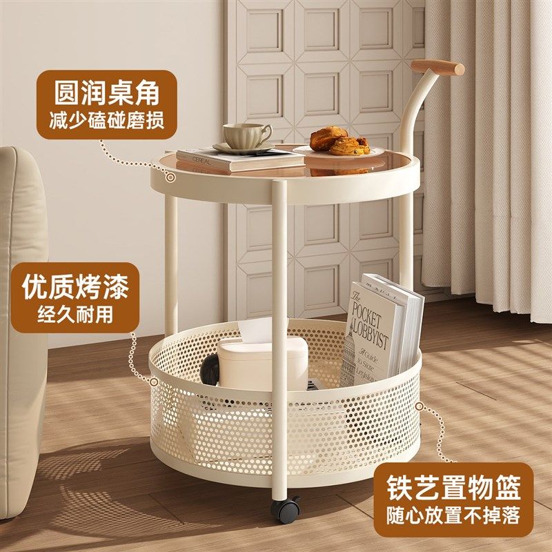 三梦奶油风可移动茶几零食小推车置物架客厅沙发床头边柜阳台边几,住宅家具,移动边几/推车,淘宝优惠券,粉丝福利购,淘宝优惠卷