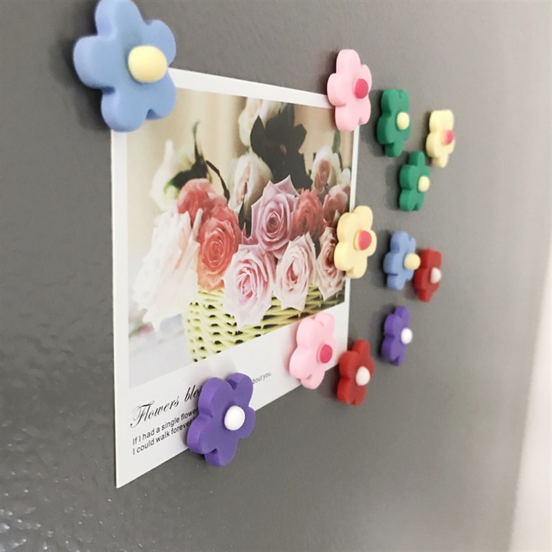 泫雅花朵6色12朵一套磁性冰箱贴手工软陶创意冰箱白板照片墙贴饰