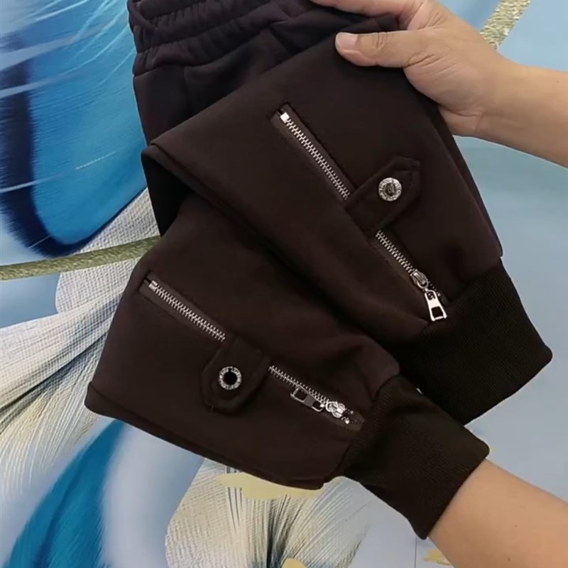 2022冬季新款加绒加厚保暖卫裤女裤脚拉链时尚休闲显瘦百搭小脚裤