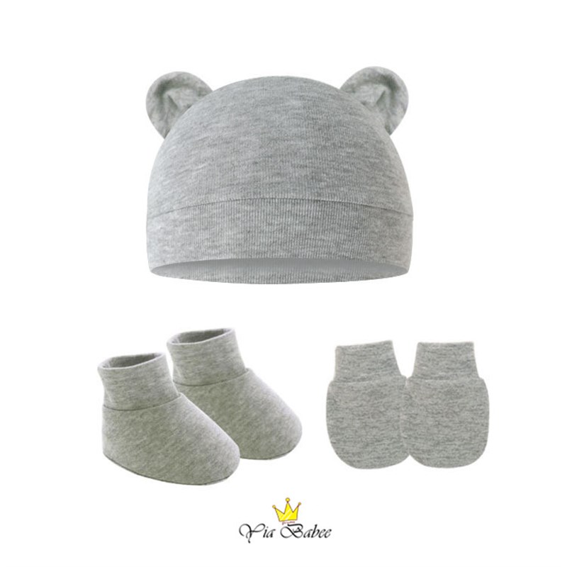 婴儿四季胎帽新生儿护囟门套头帽防抓挠手套袜子三件套0-1岁宝宝