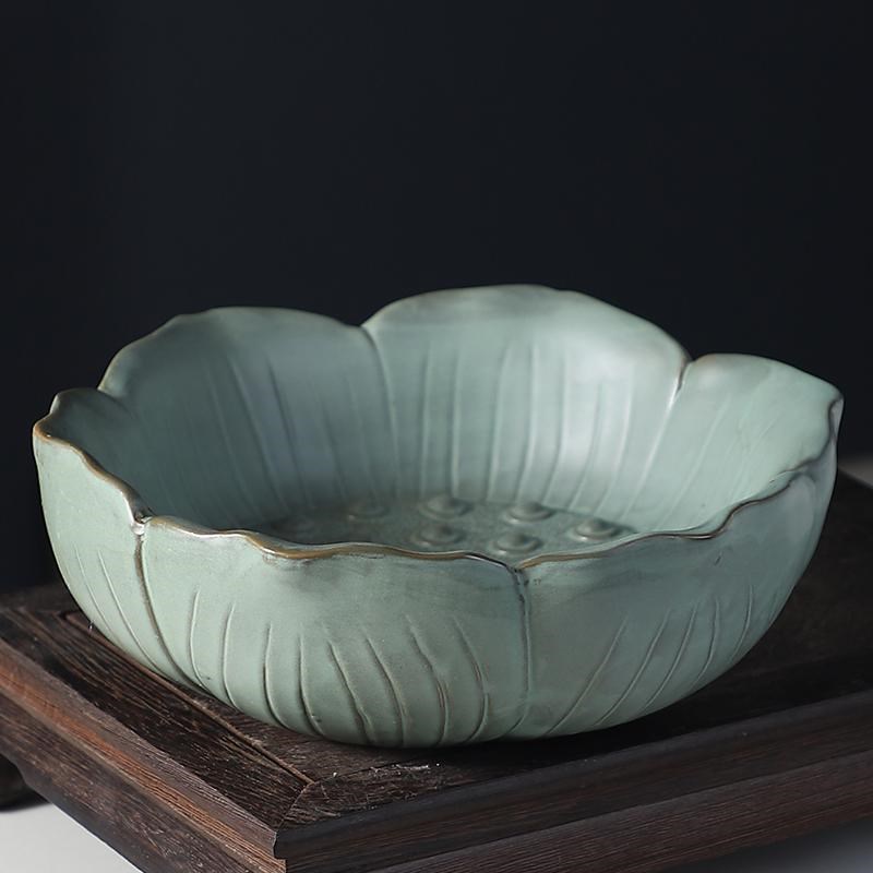 家用复古笔洗水仙荷花铜钱草花盆中式无孔简约陶瓷大号水培碗莲盆