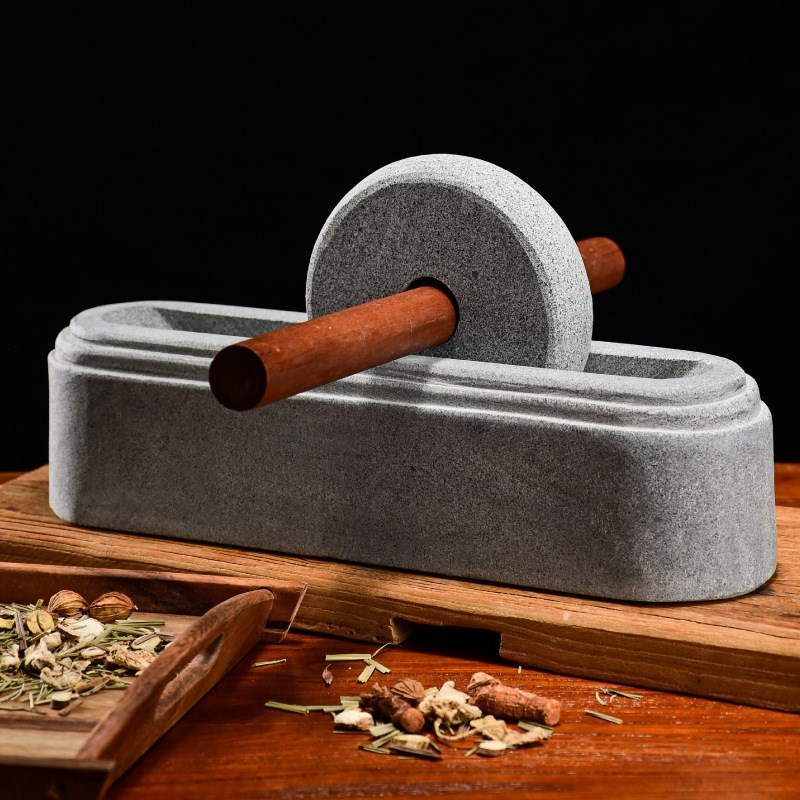 中碾子碾槽船石头捻子撵槽工具粉碎机老式石头手动研磨器