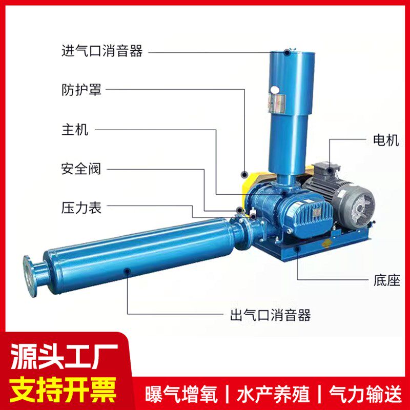 三牛罗茨风机增氧机污水处理真空泵大功率曝气鱼塘气力输送风机