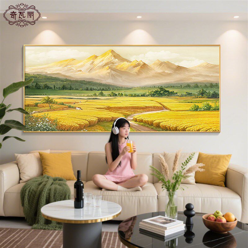 丰收挂画2新款客厅装饰画金色麦田沙发背景墙挂画山水画聚财画