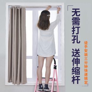飘窗短帘遮光2022新款 简易小窗帘免打孔安装 宿舍遮阳布伸缩杆整宁