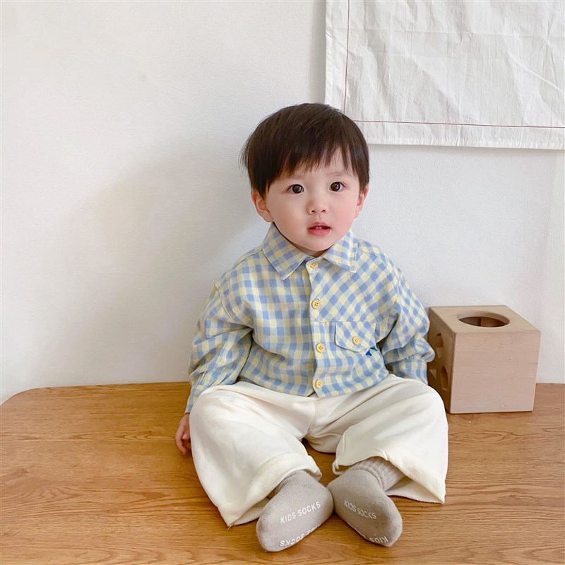 宝宝衬衫小童童装男童衬衫秋装春秋纯棉婴儿上衣翻领儿童衣服春季