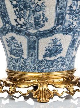 欧式美式别墅家居壁炉玄关斗柜摆件高端纯铜高温瓷彩绘将军罐摆设