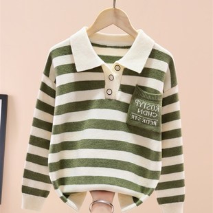 男童毛衣秋冬季加厚2024新款中大童翻领学院风男孩儿童针织POLO衫