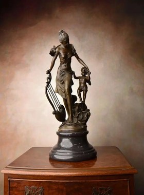 铜雕塑工艺品天使竖琴铜像摆件家居装饰品礼品客厅玄关书房办公室