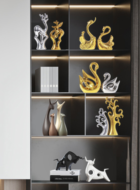 天鹅摆件欧式家居陶瓷轻奢展示柜工艺品玄关客厅电视机酒柜装饰品