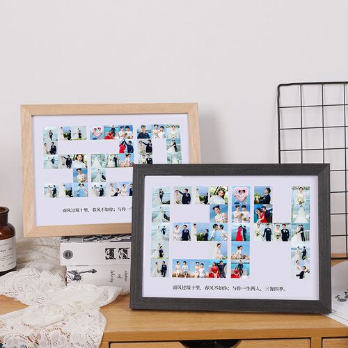 diy定制宫格相框洗照片做成创意画框摆台情侣520纪念礼物挂墙实木