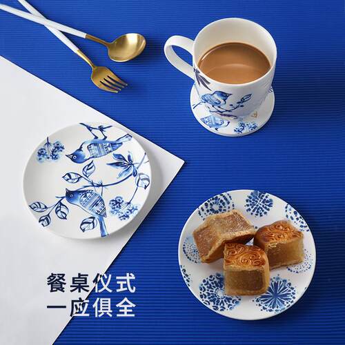爱屋格林景德镇青花瓷饭碗盘子调味碟家用平盘菜盘筷子筒中式餐具