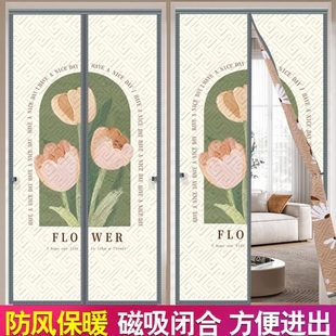 防风保暖棉门帘加厚空调保温挡风磁吸免打孔奶油风门帘 门帘冬季