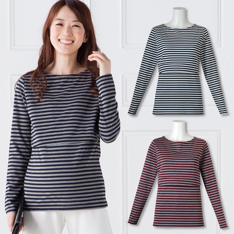 春秋孕产两用圆领条纹打底衣孕妇T恤 长袖哺乳打底秋衣W341