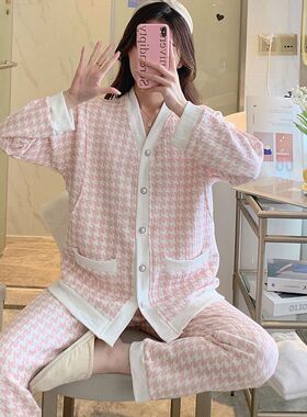 月子服春秋10月份纯棉产后待产孕妇哺乳睡衣空气棉11冬装家居服厚