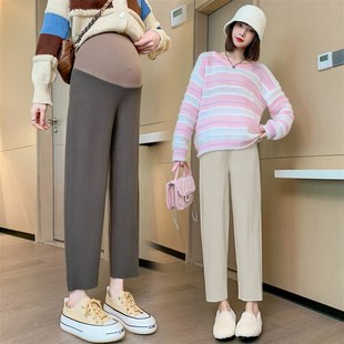 孕妇裤子秋冬装外穿宽松垂感直筒裤加绒冬季休闲九分哈伦内搭裤女