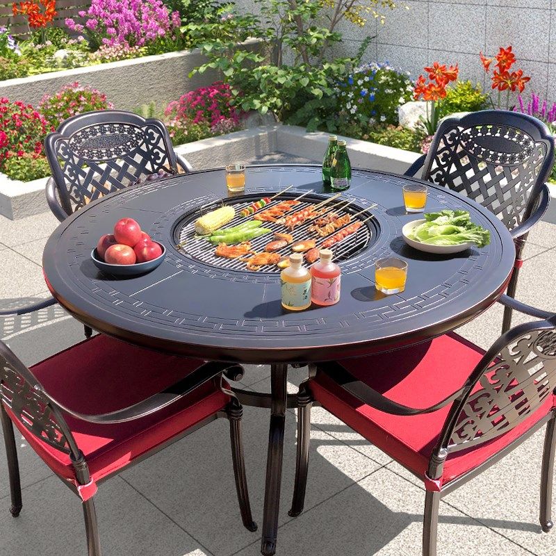 户外花园烧烤桌烧烤架别墅露台炭烧烤火锅桌椅无烟家用烤肉桌铸铝,住宅家具,户外烧烤桌,淘宝优惠券,粉丝福利购,淘宝优惠卷