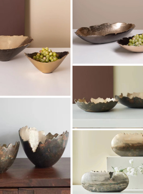 现代轻奢椭圆形碎边装饰品托盘样板房餐厅创意家S居餐桌水果盘摆