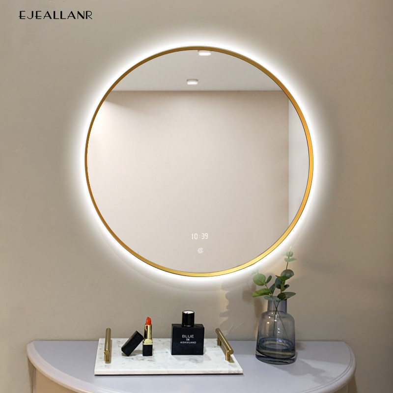 厕所圆镜子带灯轻奢金色智能圆镜leEd圆形浴室镜卫生间镜子梳妆镜