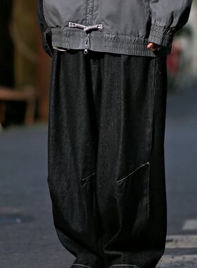 弎狸 TIdP  春秋日系复古基础工装牛仔裤男女生宽松休闲阔腿裤子