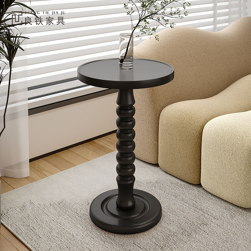 北欧小户型客厅圆形茶几角几奶y油风实木法式沙发边几阳台小圆桌