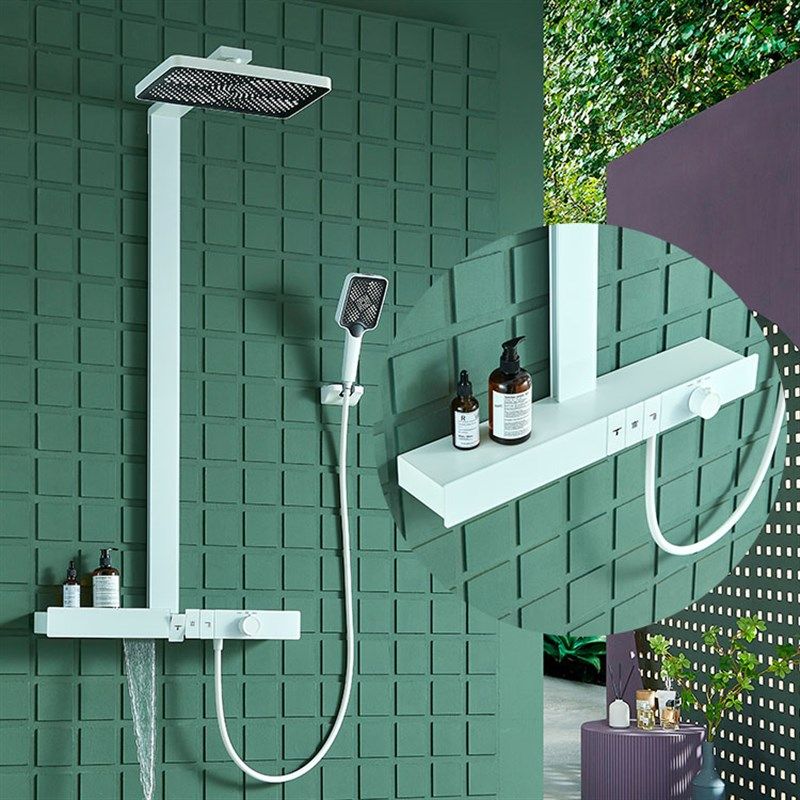 家用冷热数显全铜增压顶喷淋浴花洒套装暗装入墙式嵌入精铜白枪灰,家装主材,恒温花洒套装,淘宝优惠券,粉丝福利购,淘宝优惠卷