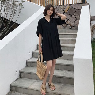 哺乳连衣裙夏季新款藏肉遮肚子半袖大码女装胖mm产后宽松喂奶长裙