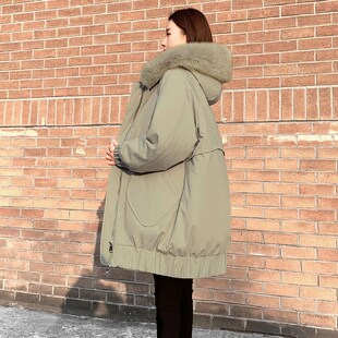 黑色羽绒棉服女2024年新款冬季中长款宽松显瘦大码加Y厚棉袄外套