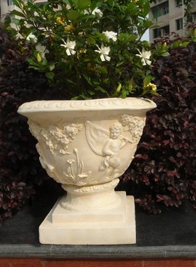 欧式田园客厅阳台入户花园工艺摆设乐器天使浮雕花盆门厅摆件花器