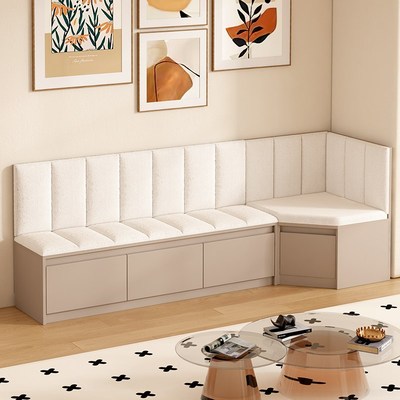 卡座沙发软包坐垫收纳储物柜餐桌家用长条凳实木奶茶店咖啡厅商用