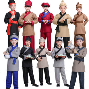店小二跑堂儿童成人服装男女童古代农家丁演出服书童汉服古装舞台