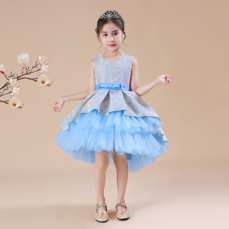 新儿童礼服 网纱女童公主裙 提花蓬蓬连衣裙 走秀服表演服花童裙