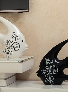 创意情侣亲嘴鱼陶瓷工艺品摆件家居装饰品电视柜卧室客厅摆件礼品