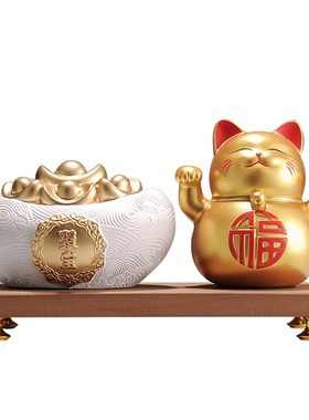 新中式聚宝盆招财猫摆件家居客厅玄关酒柜办公室装饰开业乔迁送礼