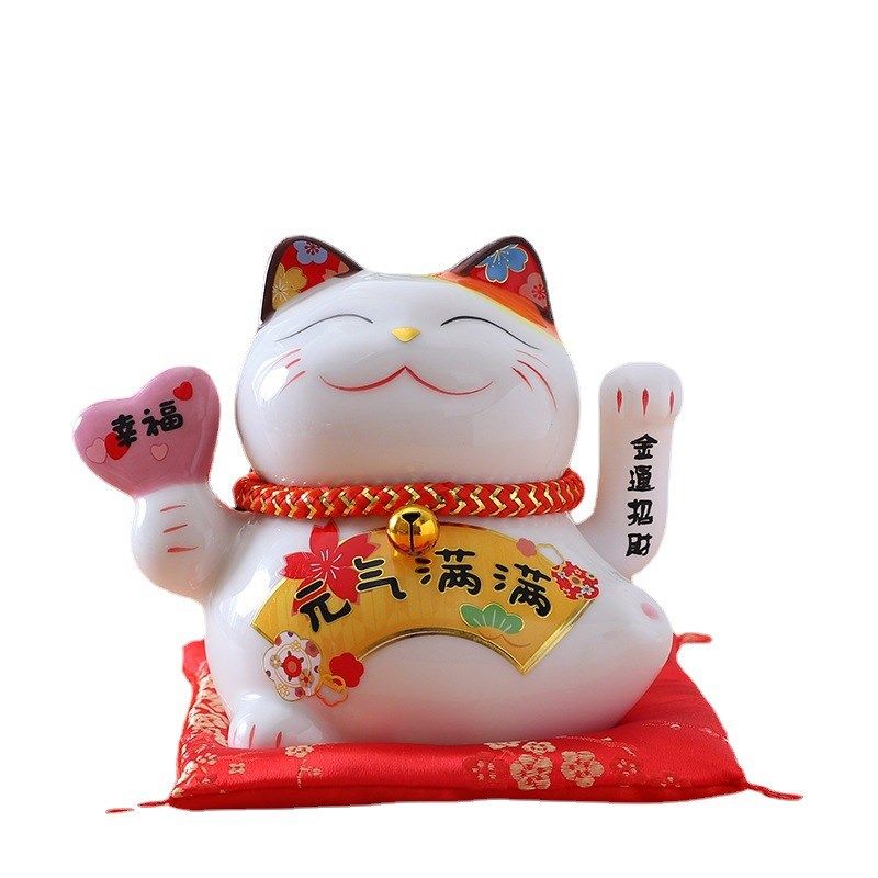 招财猫小摆件自动招手陶瓷发财猫装电池朋友送礼物办公桌家居装饰