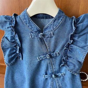 女童连衣裙2025夏装新款新中式盘扣女宝牛仔公主裙儿童裙子夏季潮