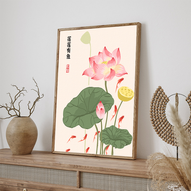 荷花数字油画diy客厅卧室简单手工填色画油彩装饰画画丙烯图片