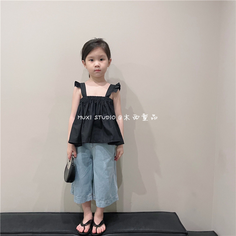 木西童品2023夏韩版女童宝宝可爱无袖娃娃衫 花边领吊带背心上衣图片