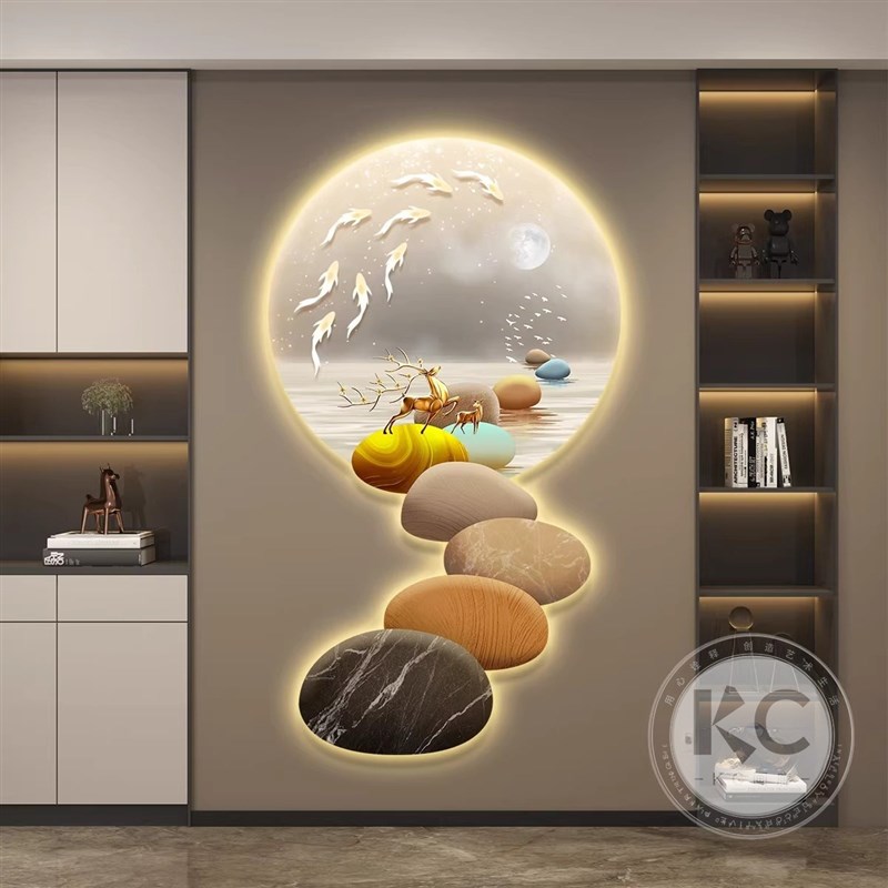 石来运转轻奢现代玄关装饰画LyED壁灯高级感客厅餐厅走廊过道挂画