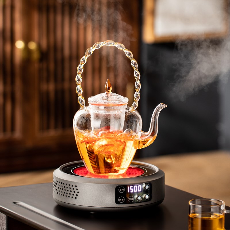 透明粉色茶壶耐热玻璃煮茶w壶家用茶具电陶炉煮茶提梁壶单壶