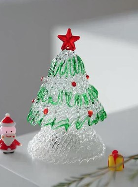 淄博琉璃拉丝圣诞树灯发光工艺品摆件玻H璃桌面装饰圣诞节礼物网