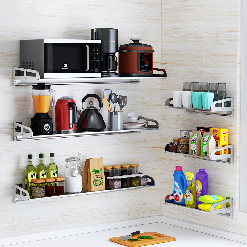 免打孔 3d04不锈钢壁挂式墙上调料架子厨房置物架 微波炉支架挂架