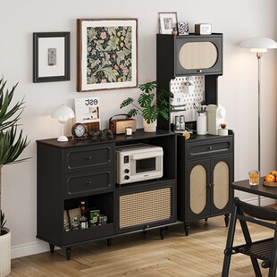 小户型餐边高低组合柜小尺寸下空式实木茶水台边柜复古实木酒柜窄